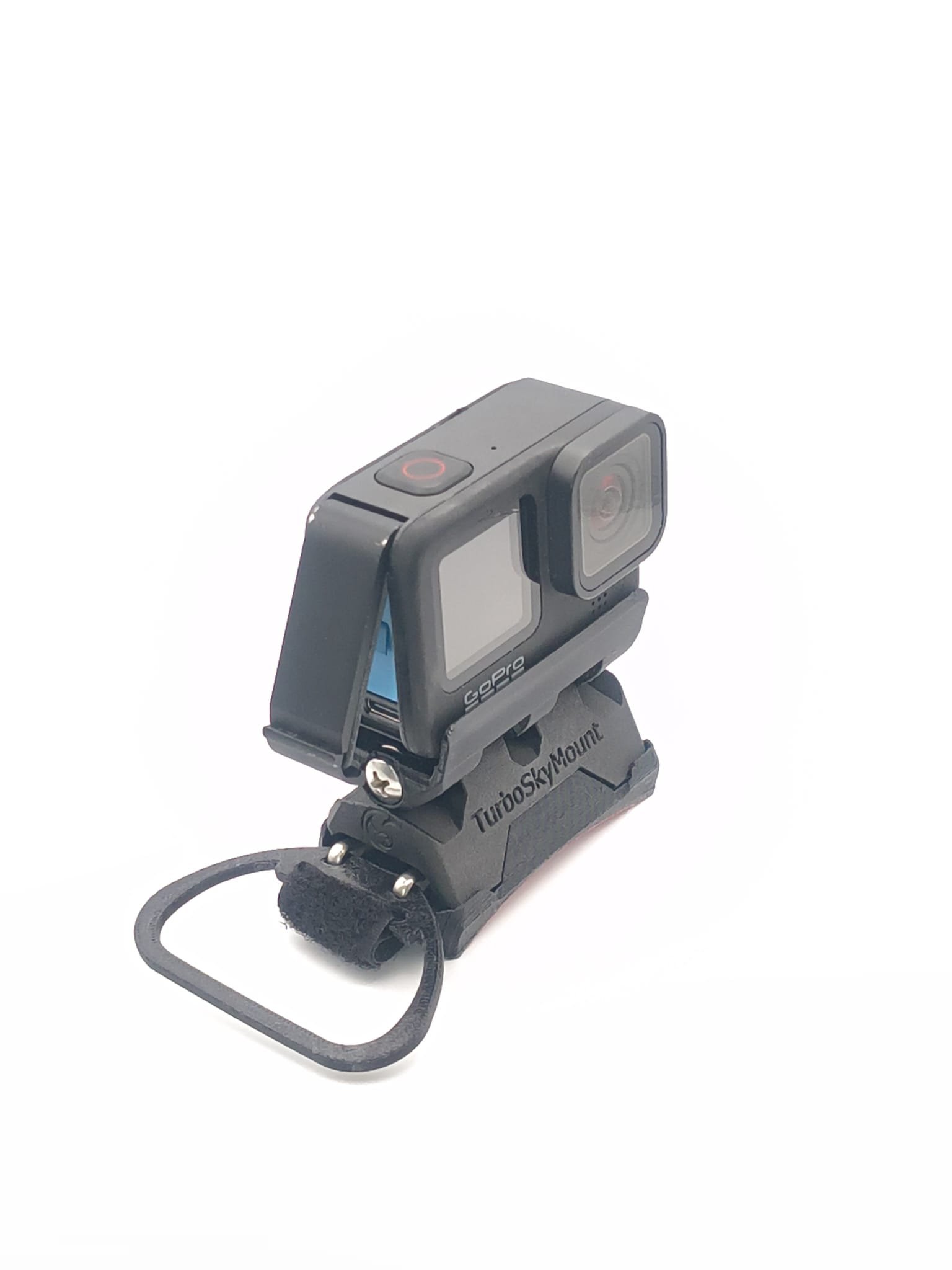 Support GoPro parachutisme noir caméra ouverte vue de côté